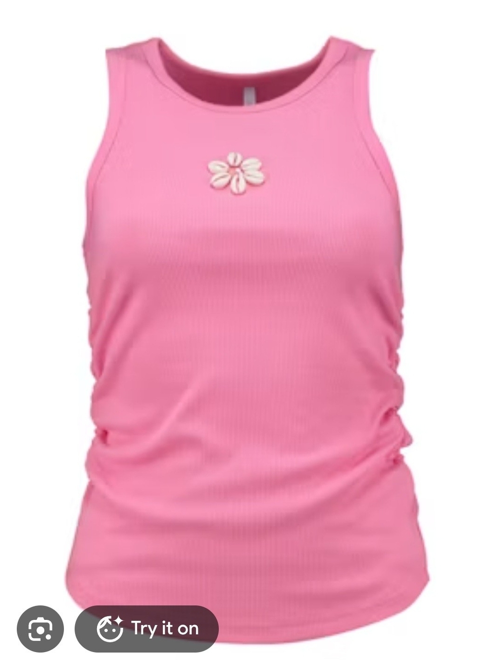 Pink Sleeveless Ribbed Tank Top with Shell Accent